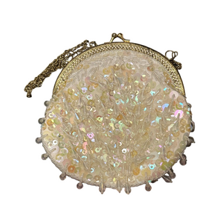 Elegant Vintage Beaded Cream Evening Bag